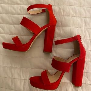 Red Strap Block Heels